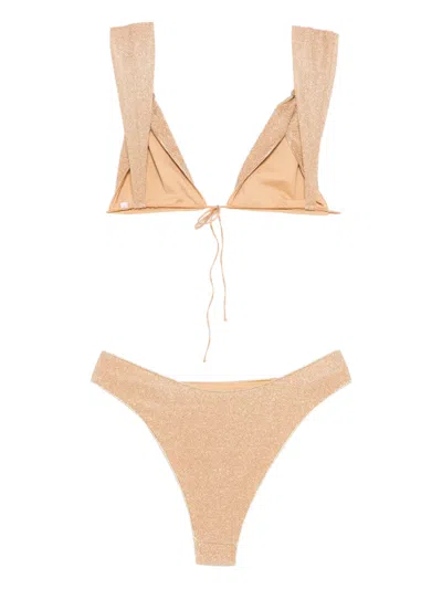 Oseree Two-piece Lace-up Bikini Set In Neutral