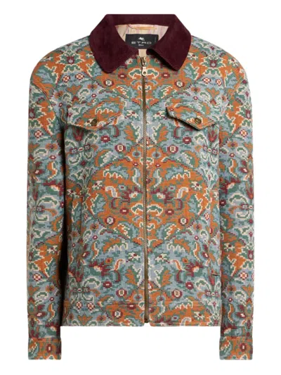 Etro Zip-up Floral Jacket In Blue
