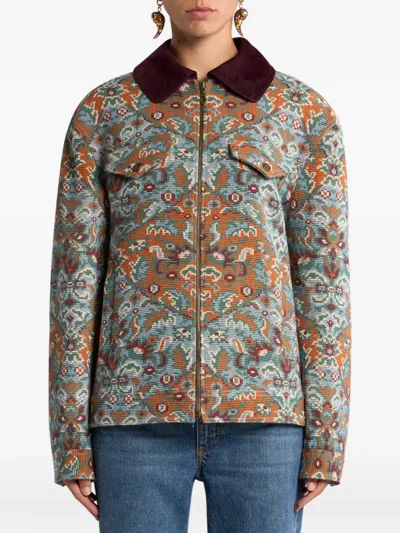 Etro Zip-up Floral Jacket In Blue