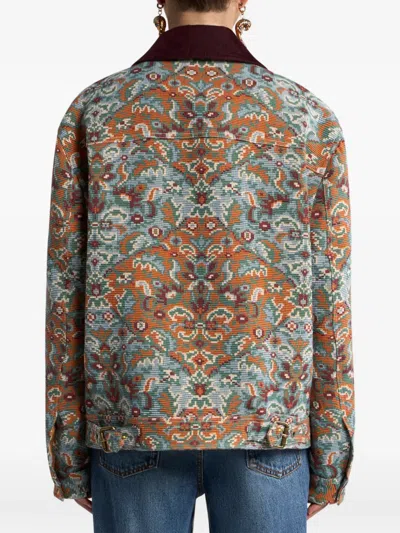 Etro Zip-up Floral Jacket In Blue