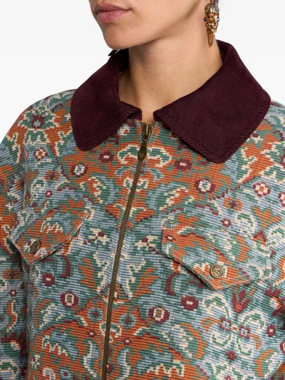 Etro Zip-up Floral Jacket In Blue