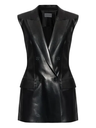 Givenchy Double-breasted Sleeveless Jacket In Leather In Black