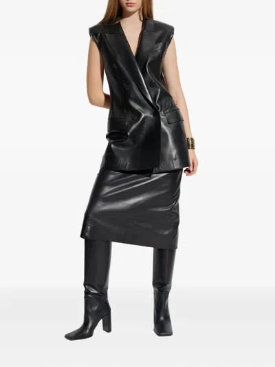 Givenchy Double-breasted Sleeveless Jacket In Leather In Black