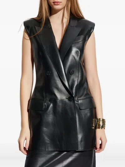 Givenchy Double-breasted Sleeveless Jacket In Leather In Black