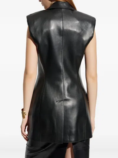 Givenchy Double-breasted Sleeveless Jacket In Leather In Black