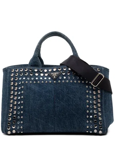 Pre-owned Prada 2013-2025 Denim Canapa Bijoux Satchel In Blue