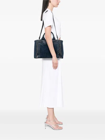 Pre-owned Prada 2013-2025 Denim Canapa Bijoux Satchel In Blue
