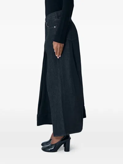 Yohji Yamamoto Denim Midi Skirt With Contrast Panels.mid Risetop-button And Zip-fly Fasteningbelt Loopsfive Pocketc In Black
