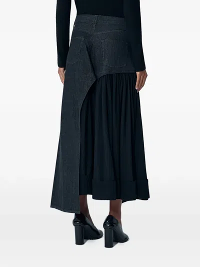 Yohji Yamamoto Denim Midi Skirt With Contrast Panels.mid Risetop-button And Zip-fly Fasteningbelt Loopsfive Pocketc In Black