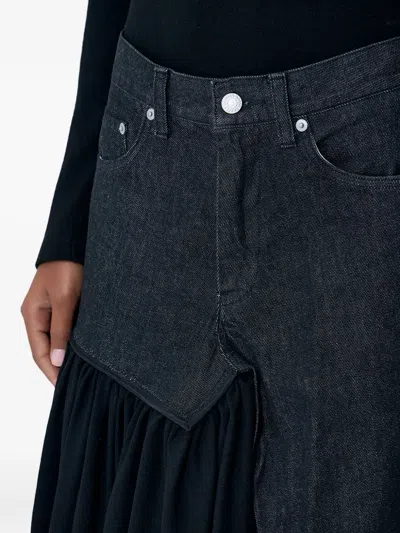 Yohji Yamamoto Denim Midi Skirt With Contrast Panels.mid Risetop-button And Zip-fly Fasteningbelt Loopsfive Pocketc In Black