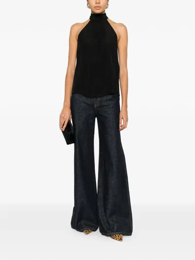 Tom Ford Ribbed Tie-neck Blouse In Black