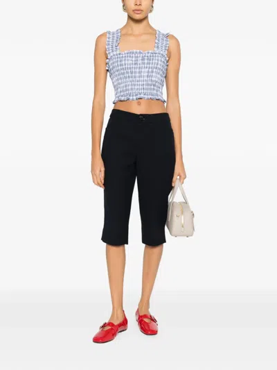 Maje Check-pattern Ruffled Top In Blue