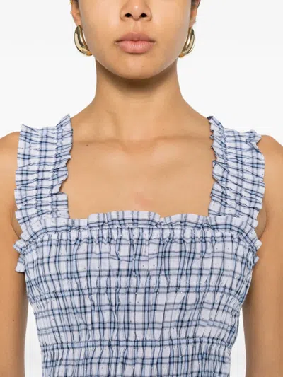 Maje Check-pattern Ruffled Top In Blue