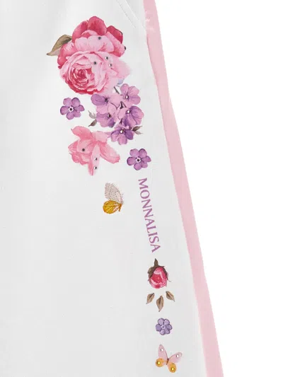 Monnalisa Floral-print Stripe-detail Track Pants In White