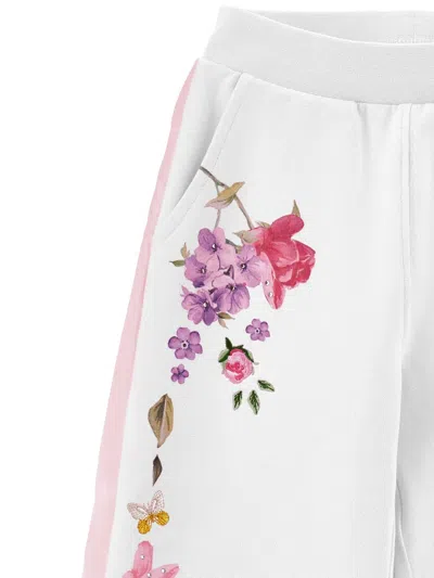 Monnalisa Floral-print Stripe-detail Track Pants In White