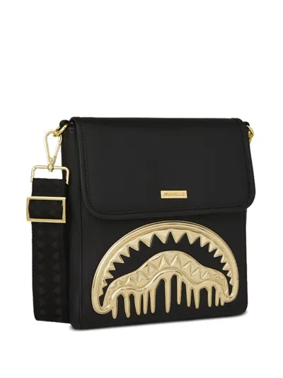 Sprayground Gold And Dangerous Shark-detail Messenger Bag In Black