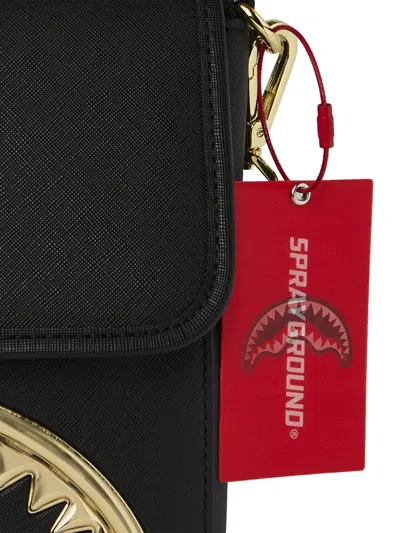 Sprayground Gold And Dangerous Shark-detail Messenger Bag In Black