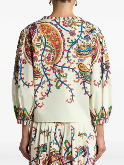Etro Cotton Blouse With Placed Floral Paisley Print In Brown