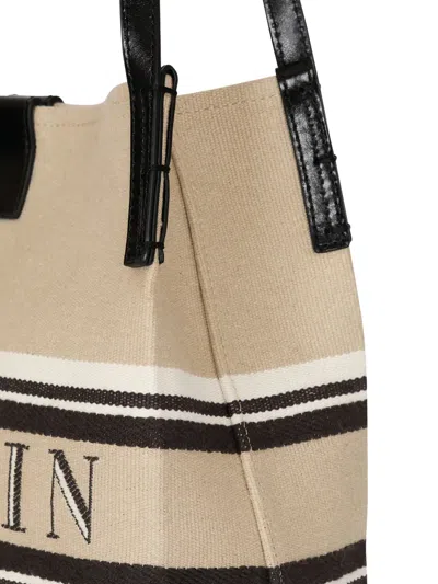 Balmain Release Small Canvas And Leather Tote In Neutral