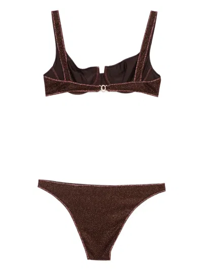 Oseree Two-piece Set Including Cropped Top And Swim Trunks In Brown