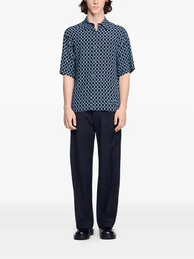 Sandro Geometric-pattern Shirt In Blue