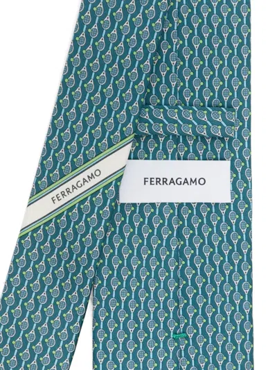 Ferragamo Patterned Tie In Blue
