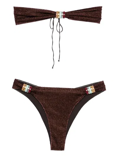 Oseree Glitter Embellished Beachwear In Brown