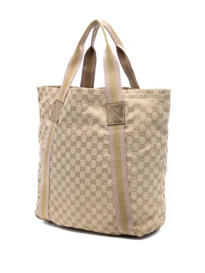 Pre-owned Gucci 2016-2025 Gg Canvas Web Tote Bag In Brown