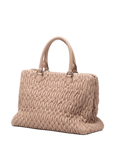 Pre-owned Miu Miu 2010-2025 Matelasse Nappa Crystal Satchel In Brown