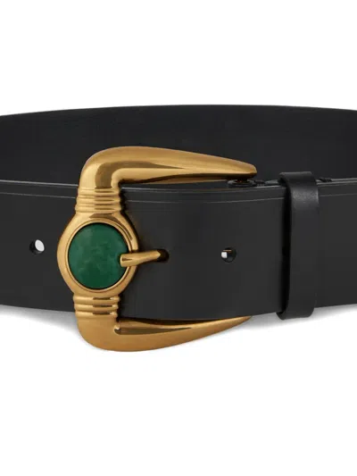 Etro Stone-buckle Leather Belt In Black