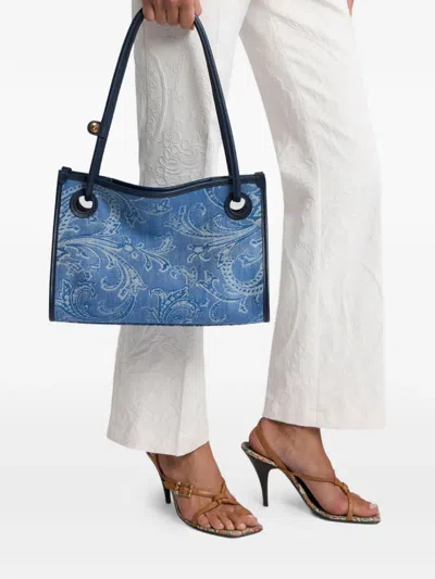 Etro Small Eyes Denim Tote Bag In Blue