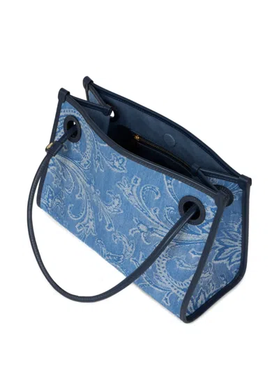 Etro Small Eyes Denim Tote Bag In Blue