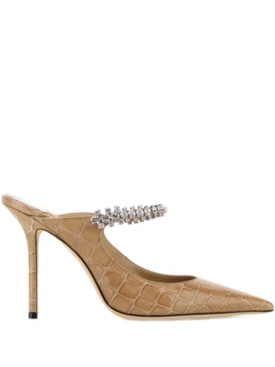 Jimmy Choo Embossed-print Embellishment Mules In Metallic