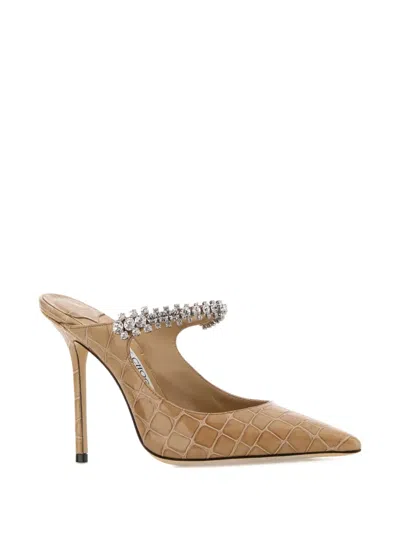 Jimmy Choo Embossed-print Embellishment Mules In Metallic