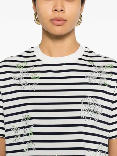 Maje Womens White Striped Crystal-flower Cotton-jersey T-shirt In Multi