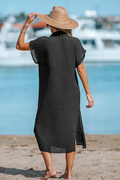 Cupshe Selina Buttoned Cover-up Shirt Dress In Black