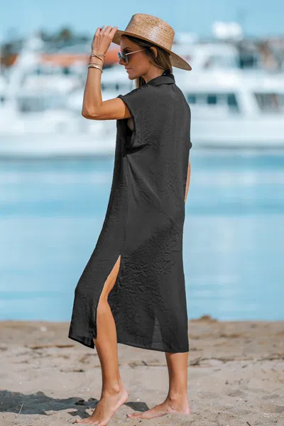 Cupshe Selina Buttoned Cover-up Shirt Dress In Black