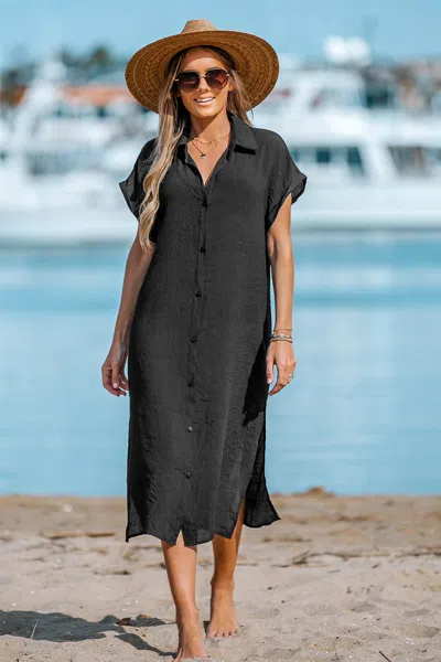 Cupshe Selina Buttoned Cover-up Shirt Dress In Black