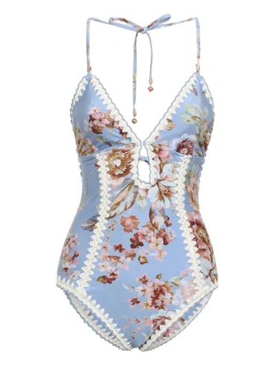 Zimmermann Triangle Bikini Top With Scalloped Trim And Detachable Straps In Blue
