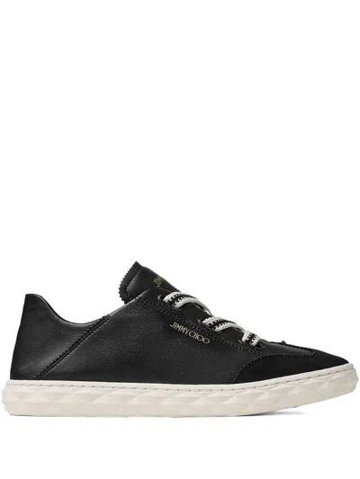 Jimmy Choo Diamond Light Leather Sneakers Contrast Sole In Black