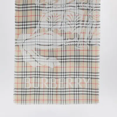 Burberry Ekd  Check Scarf In Wool And Silk In Sand