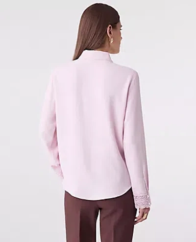 Ann Taylor Modern Lace Trim Blouse In Pink