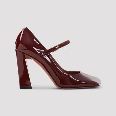 Amina Muaddi Wine Red Patent Leather Charlotte Mary Jane 45 Pumps In Burgundy