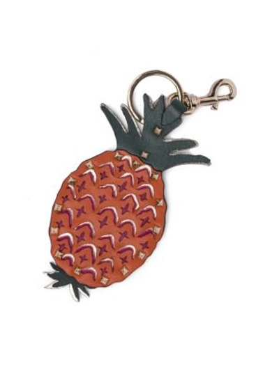 Shop Valentino Tropical Pineapple Studded Leather Keychain In Na