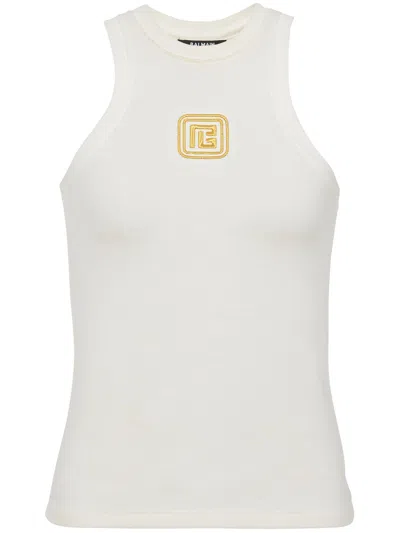 Balmain Retro Pb Stretch Tank Top In White