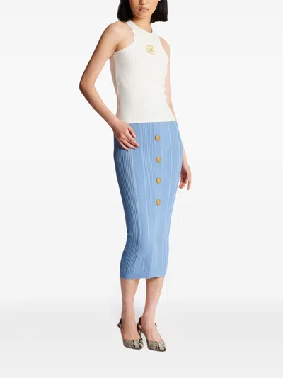 Balmain Retro Pb Stretch Tank Top In White