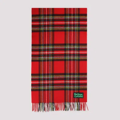 Barbour X Ganni Red Tartan Wool Scarf