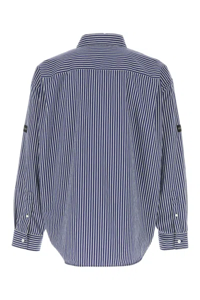 Balenciaga Poplin Shirt Striped Long Sleeves Pocket In Blue