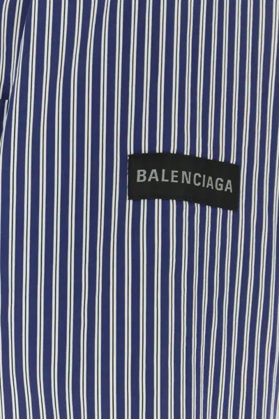 Balenciaga Poplin Shirt Striped Long Sleeves Pocket In Blue