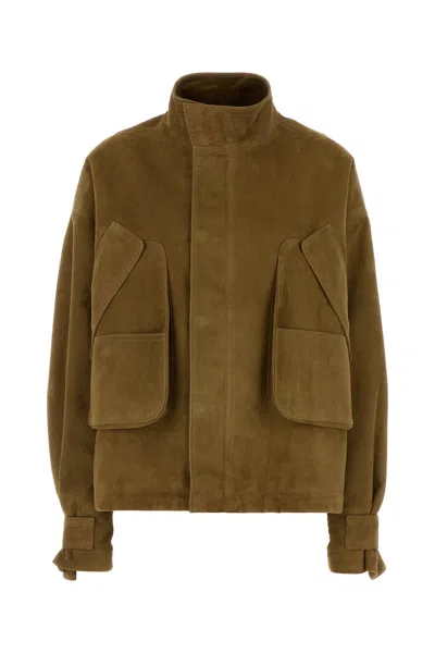 Attico Biscuit Suede Bomber Jacket In Green